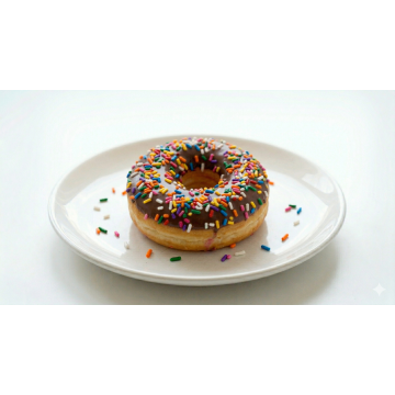 Chocolate Glazed Donut with Rainbow Sprinkles (G,D,E)