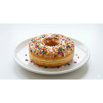 Donut with Vanilla Glaze and Rainbow Sprinkles (G,D,E)