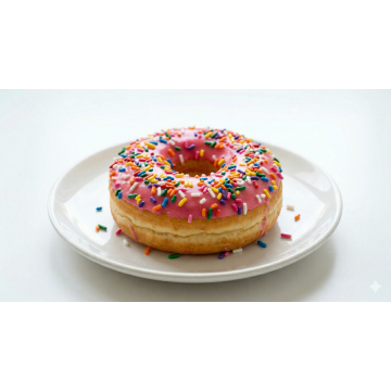 Pink Glazed Donut with Rainbow Sprinkles (G,D,E)